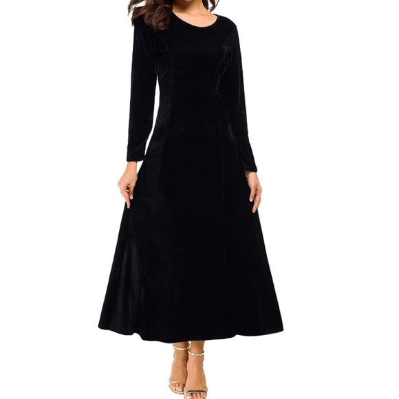 Urban CoCo Women's Elegant Long Sleeve Velvet Stretchy Long Dress - Picture 1 of 5